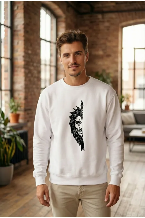 Oversize Bisiklet Yaka Sevgililer Günü Baskılı Sweatshirt - Beyaz