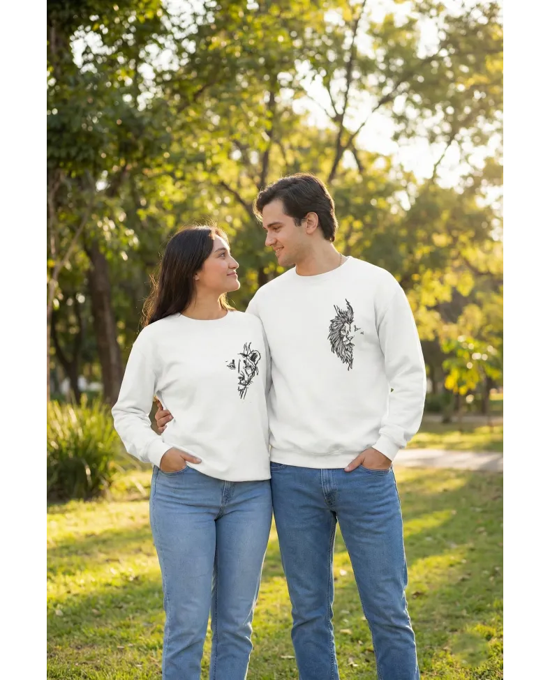 Sevgililer Günü Özel Bisiklet Yaka Baskılı Oversize Sweatshirt - Beyaz