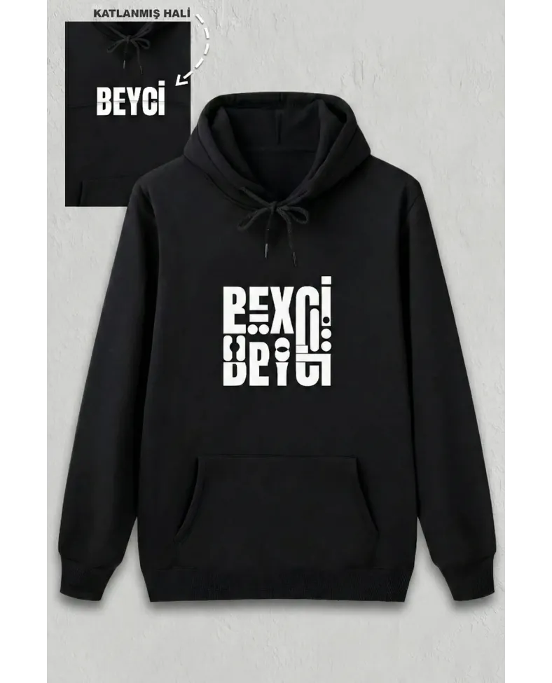 Sevgililer Günü Özel Kapüşonlu Beyci Baskılı Oversize Sweatshirt - Siyah