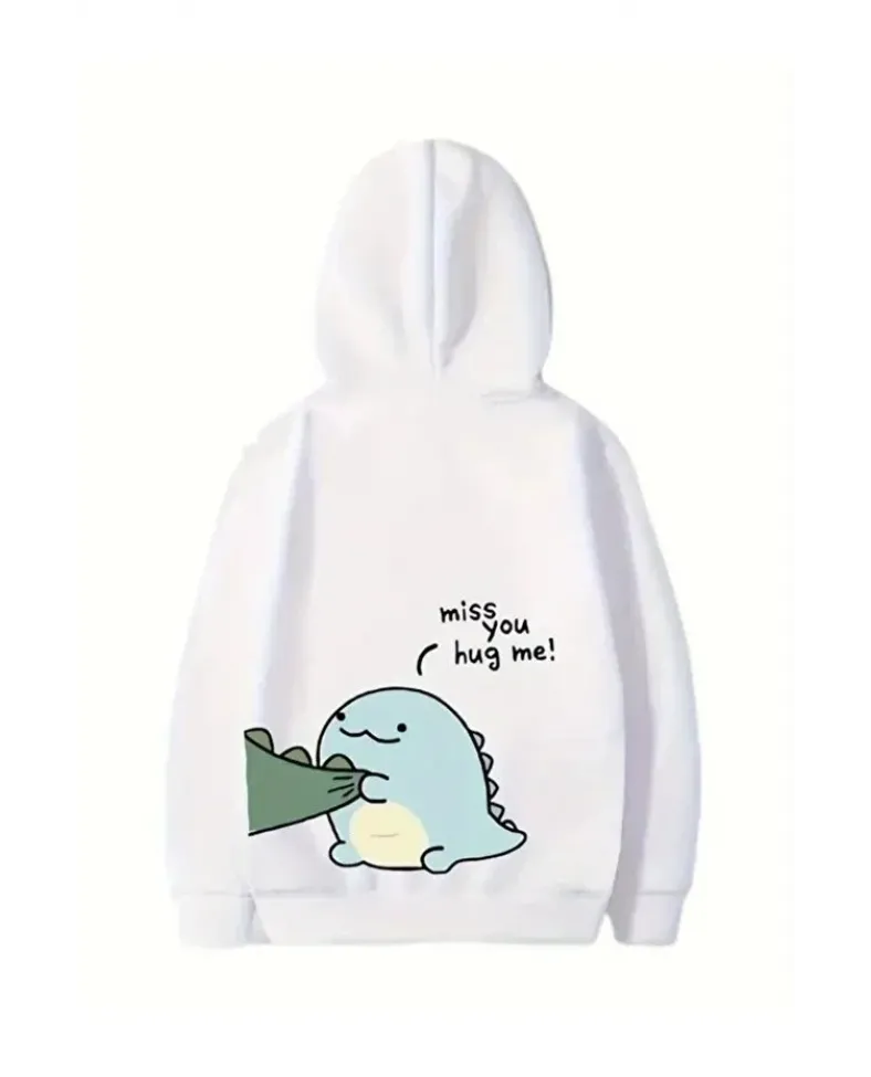 Sevgililer Günü Özel Unisex Kapüşonlu Baskılı Oversize Sweatshirt - Beyaz