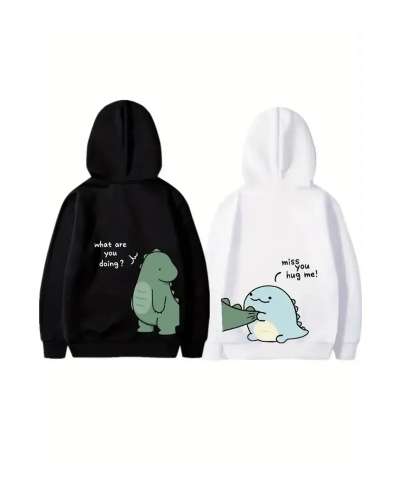 Sevgililer Günü Özel Unisex Kapüşonlu Baskılı Oversize Sweatshirt - Beyaz