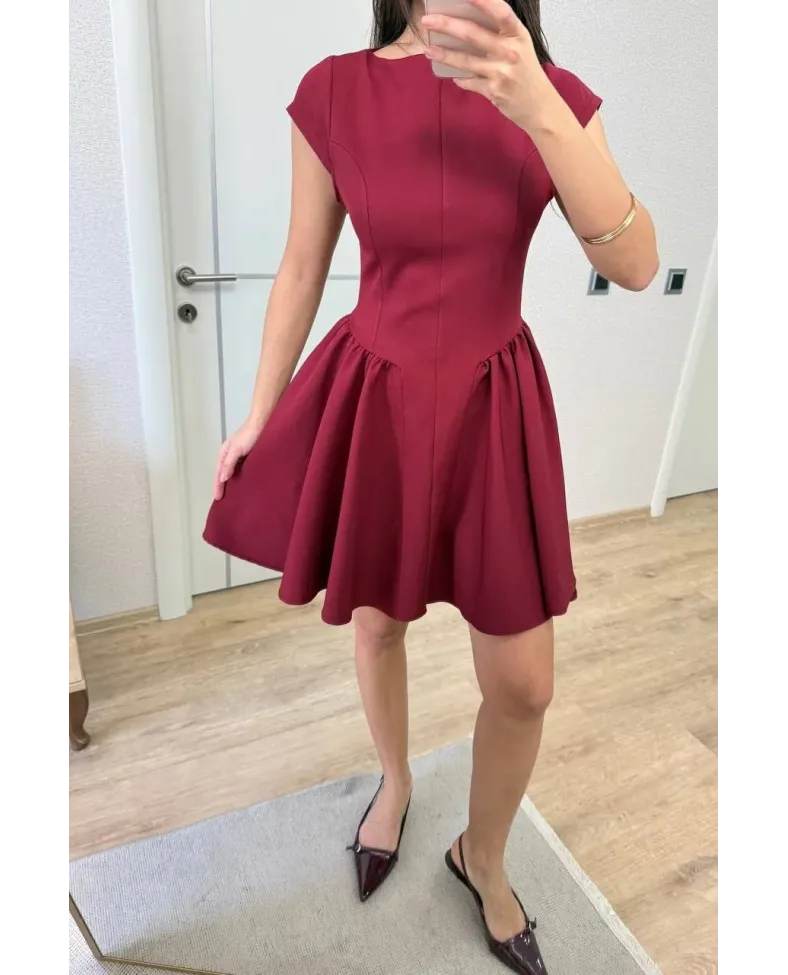 Sırt dekolteli Çan Detaylı Mini Elbise - Bordo