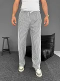 Su Yolu Çizgili Cepli Pantalon Yazlık - Gri