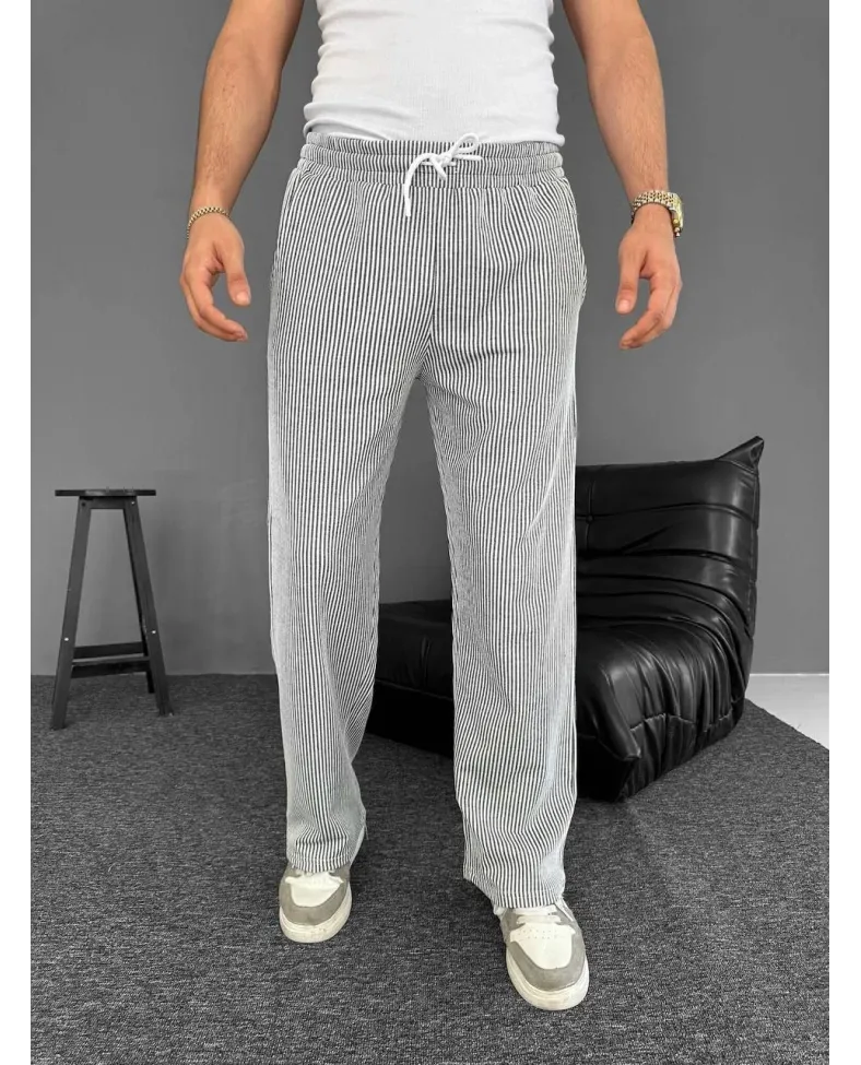 Su Yolu Çizgili Cepli Pantalon Yazlık - Gri