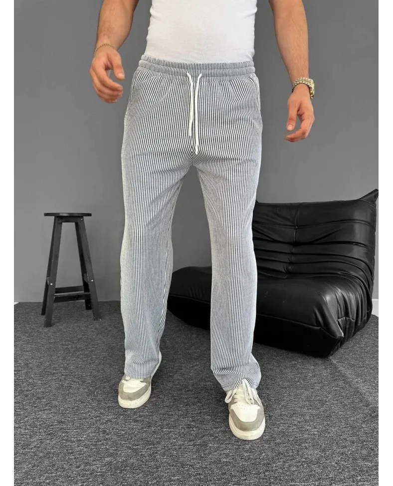 Su Yolu Çizgili Cepli Pantalon Yazlık - Gri