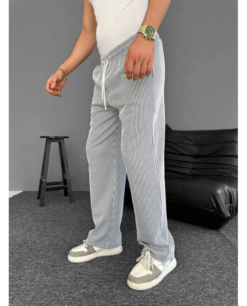 Su Yolu Çizgili Cepli Pantalon Yazlık - Gri