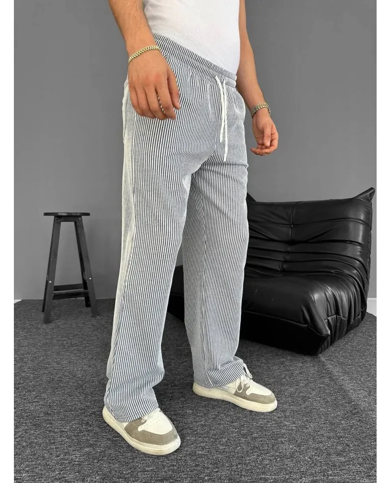 Su Yolu Çizgili Cepli Pantalon Yazlık - Gri