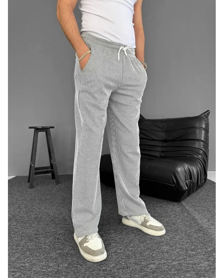 Su Yolu Çizgili Cepli Pantalon Yazlık - Gri