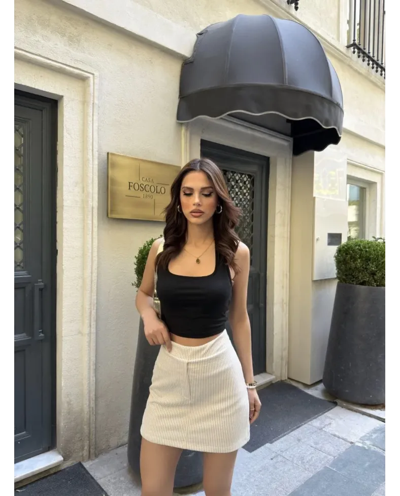 Su Yolu Çizgili kolay Kombinle Ne Bilir Mini Boy Etek - Bej