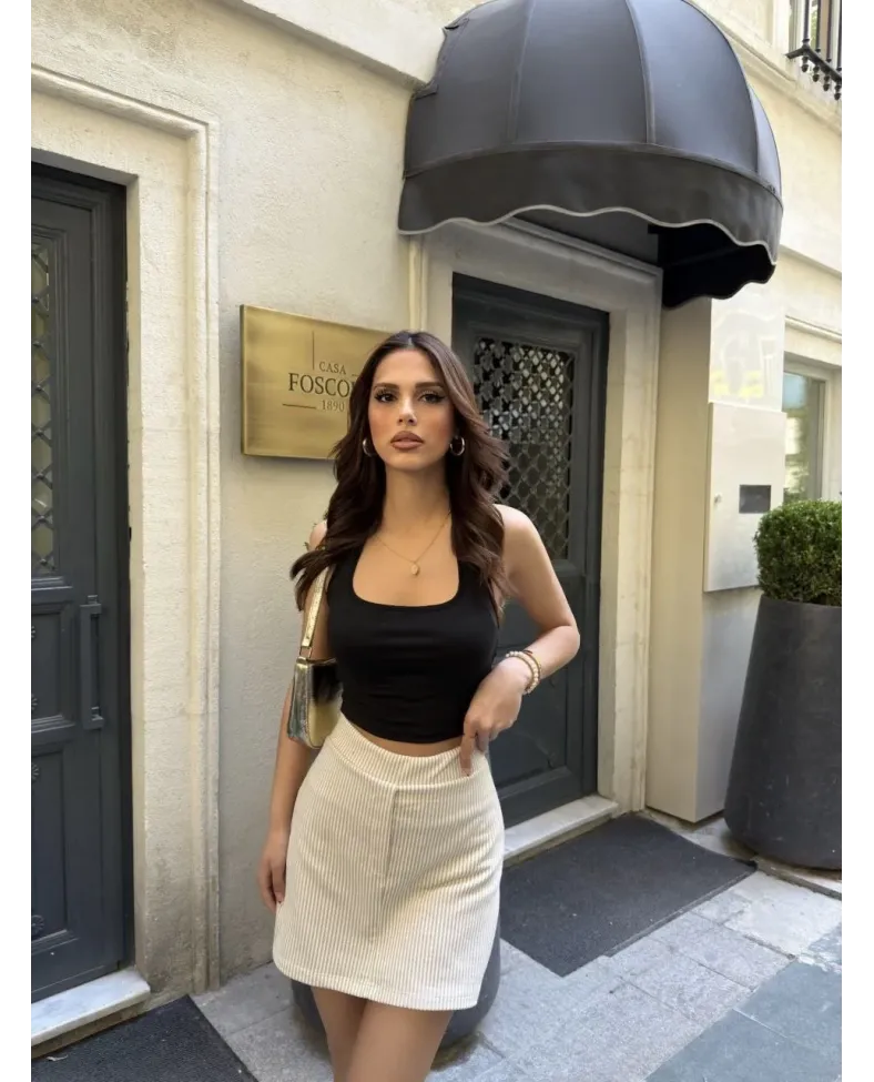 Su Yolu Çizgili kolay Kombinle Ne Bilir Mini Boy Etek - Bej