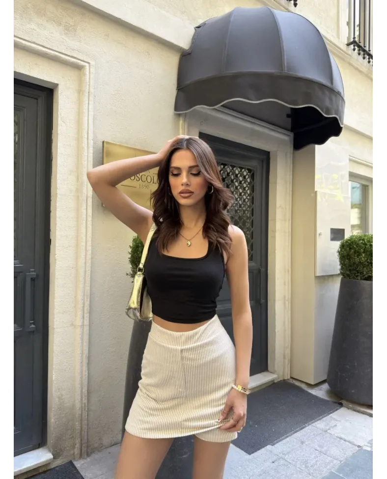 Su Yolu Çizgili kolay Kombinle Ne Bilir Mini Boy Etek - Bej