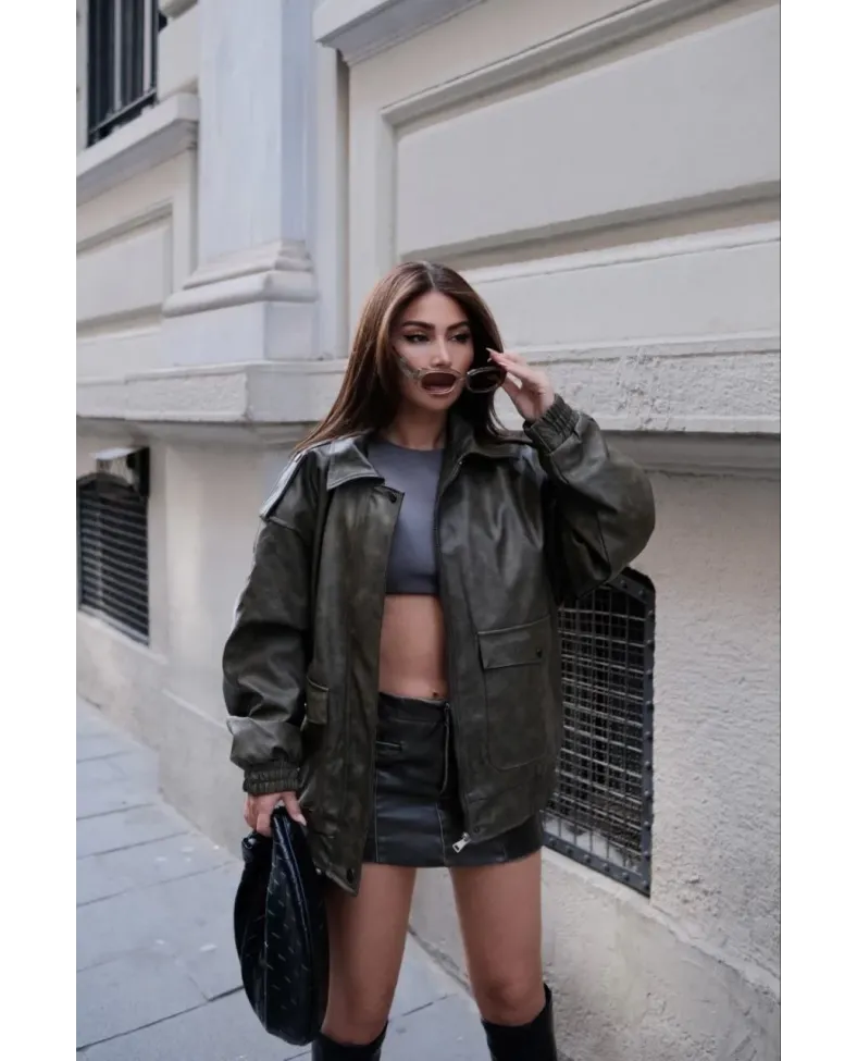 Suni Deri Pilot Ceket