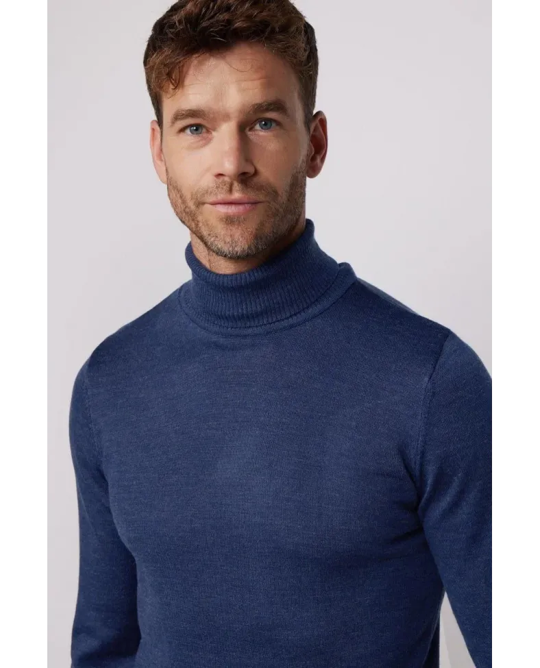 Erkek Tam Boğazlı Balıkçı Yaka Kazak Uzun Kol Düz Dokuma Triko - İndigo Somersan Giyim | Kadın, Erkek ve Çocuk Moda