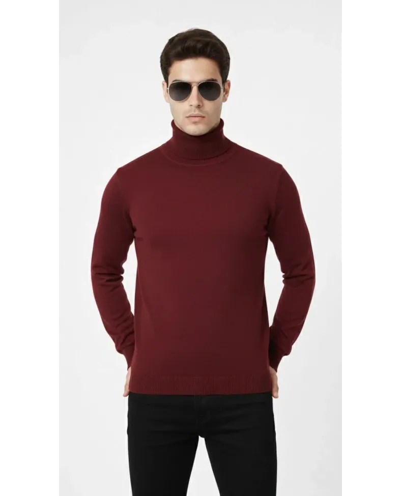 Erkek Tam Balıkçı Boğaz Triko Yumuşak Dokulu Pamuklu Uzun Kollu Kazak - Bordo Somersan Giyim | Kadın, Erkek ve Çocuk Moda