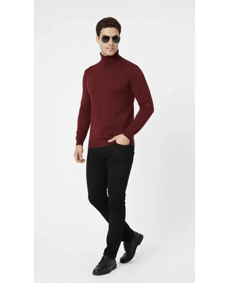 Erkek Tam Balıkçı Boğaz Triko Yumuşak Dokulu Pamuklu Uzun Kollu Kazak - Bordo Somersan Giyim | Kadın, Erkek ve Çocuk Moda