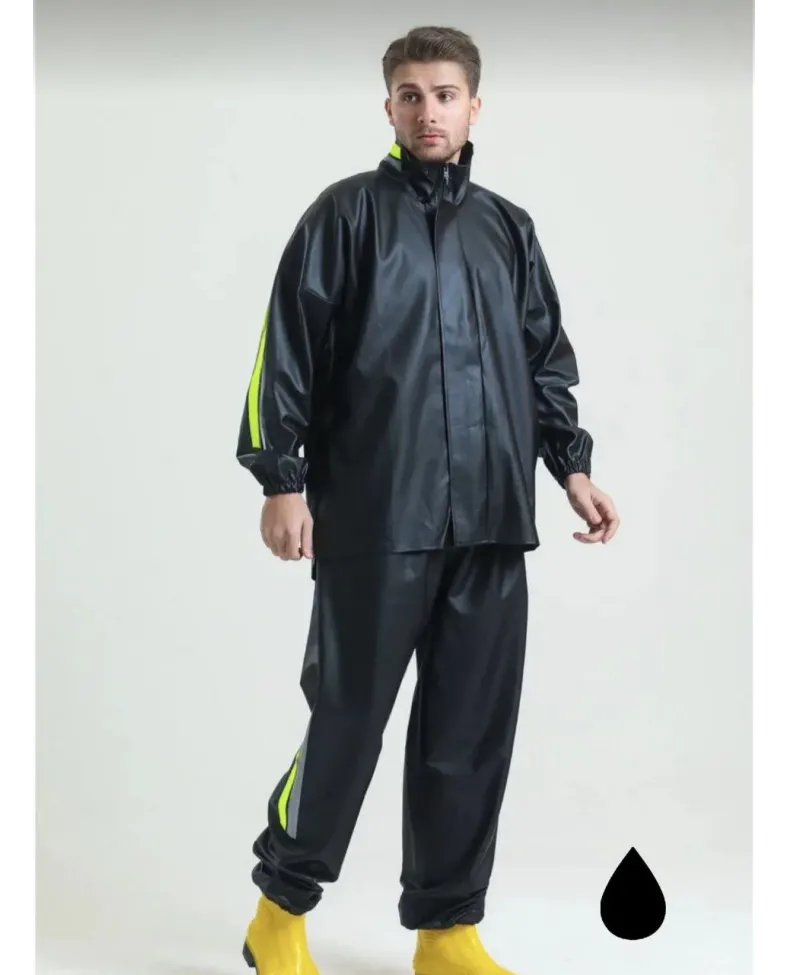 Tam Kalıp Motorcu Kurye Su Gecirmez Yağmurluk Takım - Siyah