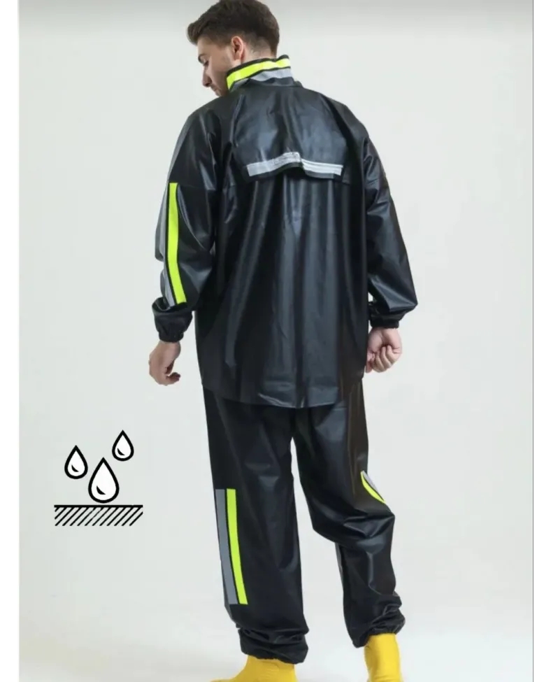 Tam Kalıp Motorcu Kurye Su Gecirmez Yağmurluk Takım - Siyah