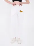 Kadın Üç İplik Pamuklu  Baskılı Paçası Lastikli Cepli Eşofman Pantolon - Beyaz