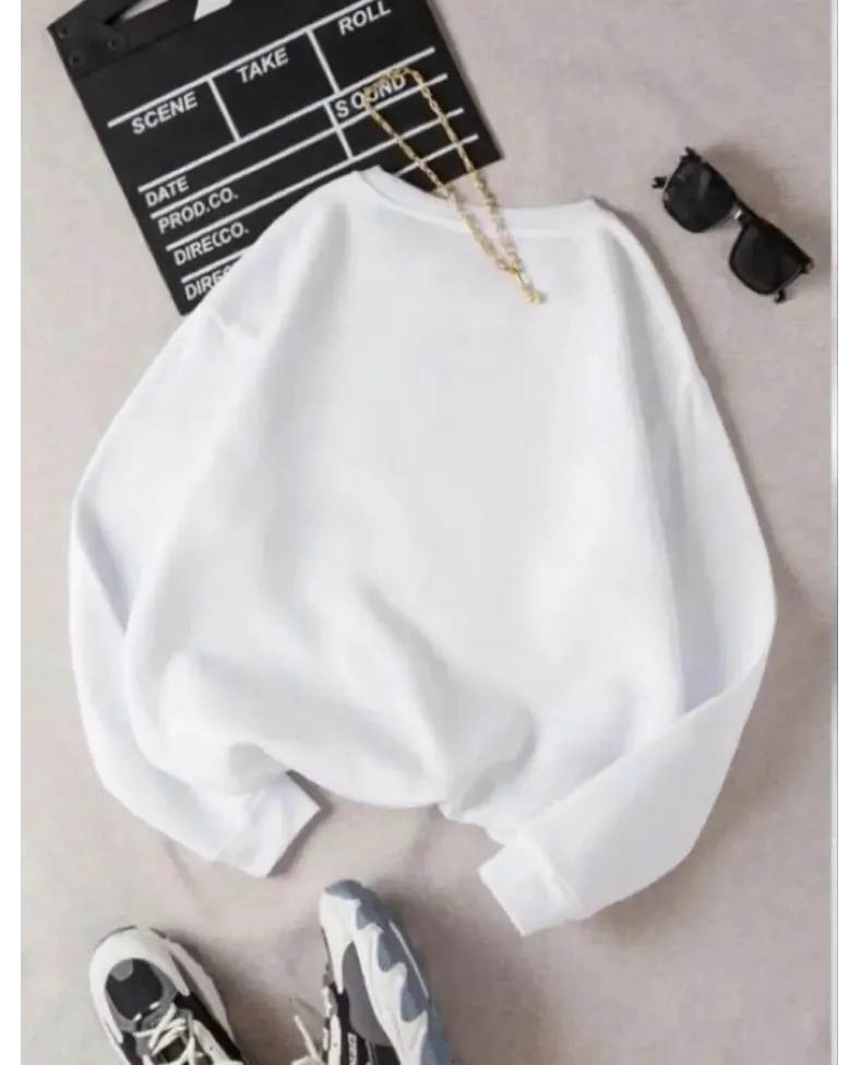 Kadın Üç İplik Biskilet Yaka SweatShirt - Beyaz