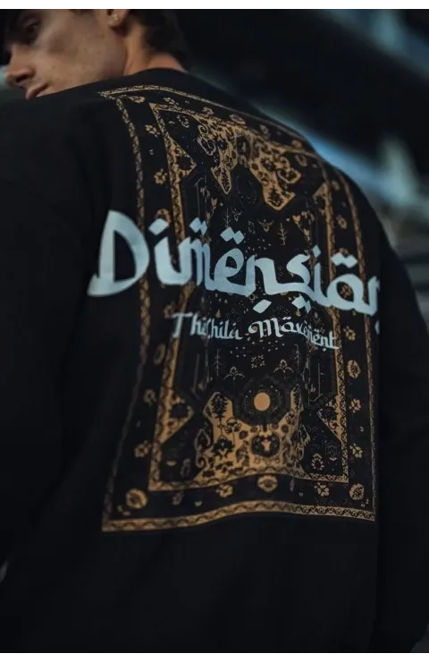 Üç İplik Pamuklu  Bisiklet Yaka Oversize Baskılı SweatShirt - Siyah