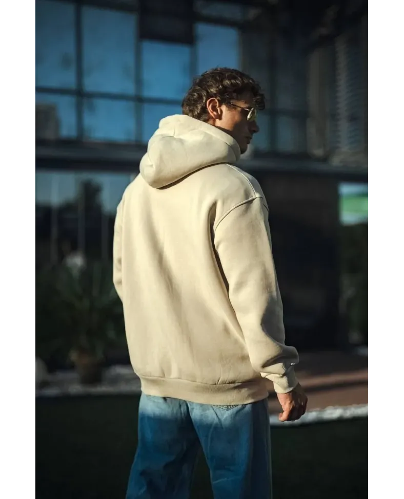 Üç İplik Penye kapüşonlu SweatShirt - Bej