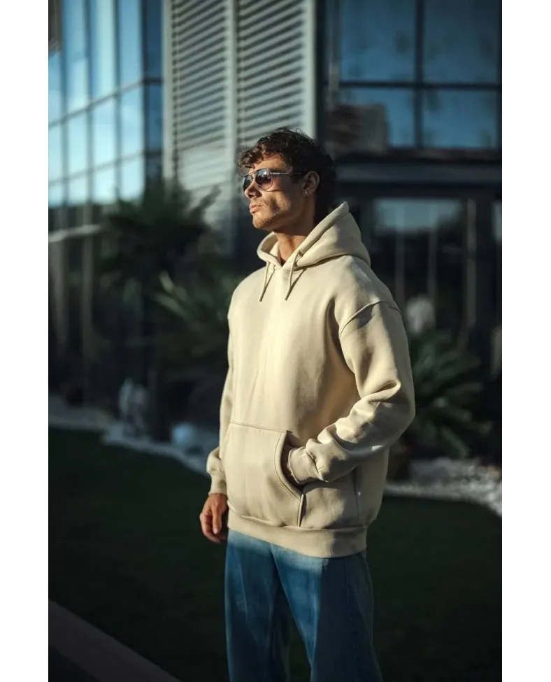 Üç İplik Penye kapüşonlu SweatShirt - Bej