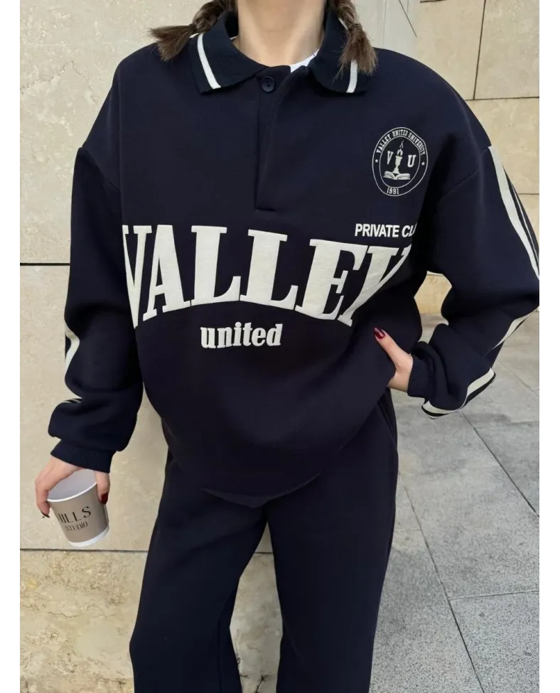 Üç İplik Yakalı Sweat Baggy Pantalonlu Takım - Siyah