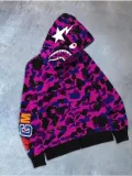 Unisex 2 İplik Bape Kapüşonu Fermuarlı Hırka - Mor Somersan Giyim | Kadın, Erkek ve Çocuk Moda
