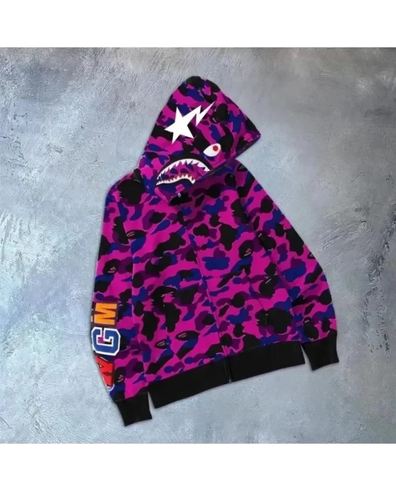 Unisex 2 İplik Bape Kapüşonu Fermuarlı Hırka - Mor Somersan Giyim | Kadın, Erkek ve Çocuk Moda