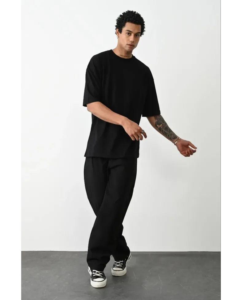 Erkek Düz Basic Bisiklet Yaka Kısa kol T-Shirt - Siyah