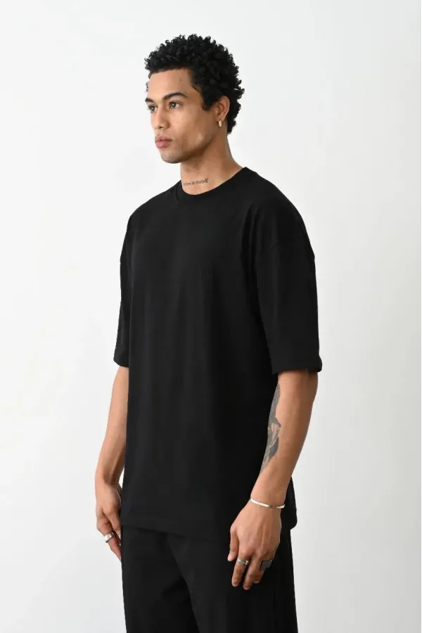 Erkek Düz Basic Bisiklet Yaka Kısa kol T-Shirt - Siyah