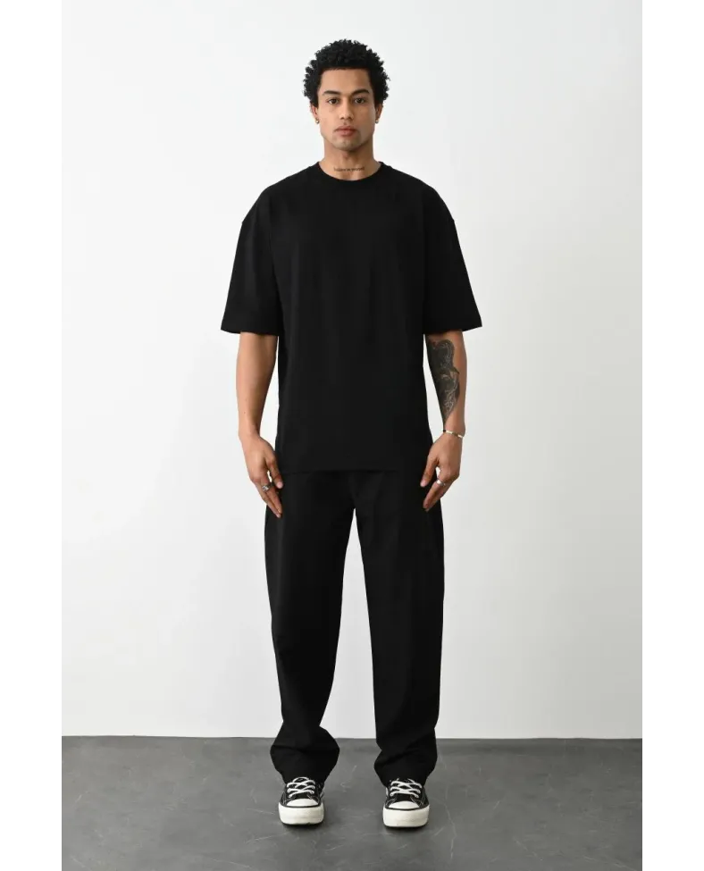 Erkek Düz Basic Bisiklet Yaka Kısa kol T-Shirt - Siyah