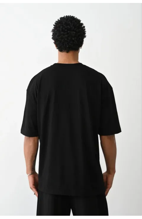 Erkek Düz Basic Bisiklet Yaka Kısa kol T-Shirt - Siyah