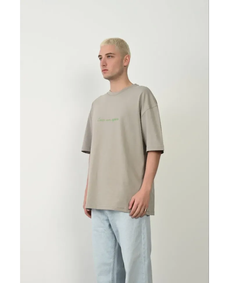 Erkek Baskılı T-Shirt Kısa Kol Bisiklet Yaka Rahat Kalıp Tişört  - Boyalı Gri