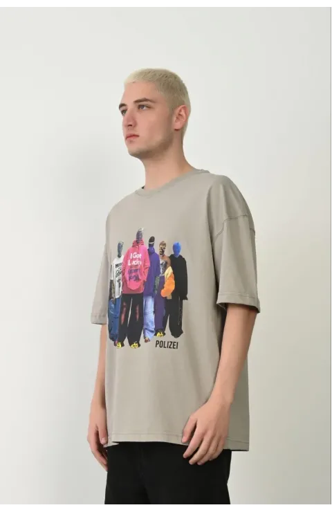 Erkek Baskılı T-Shirt Kısa Kol Bisiklet Yaka Rahat Kalıp Tişört  - Boyalı Gri