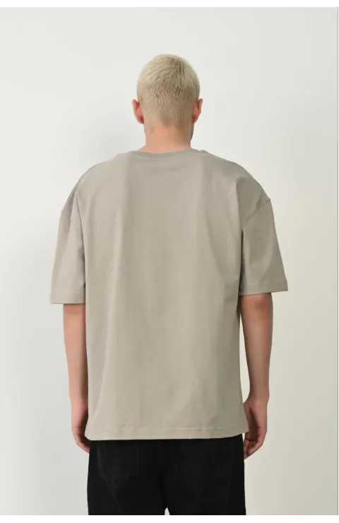 Erkek Baskılı T-Shirt Kısa Kol Bisiklet Yaka Rahat Kalıp Tişört - Boyalı Gri