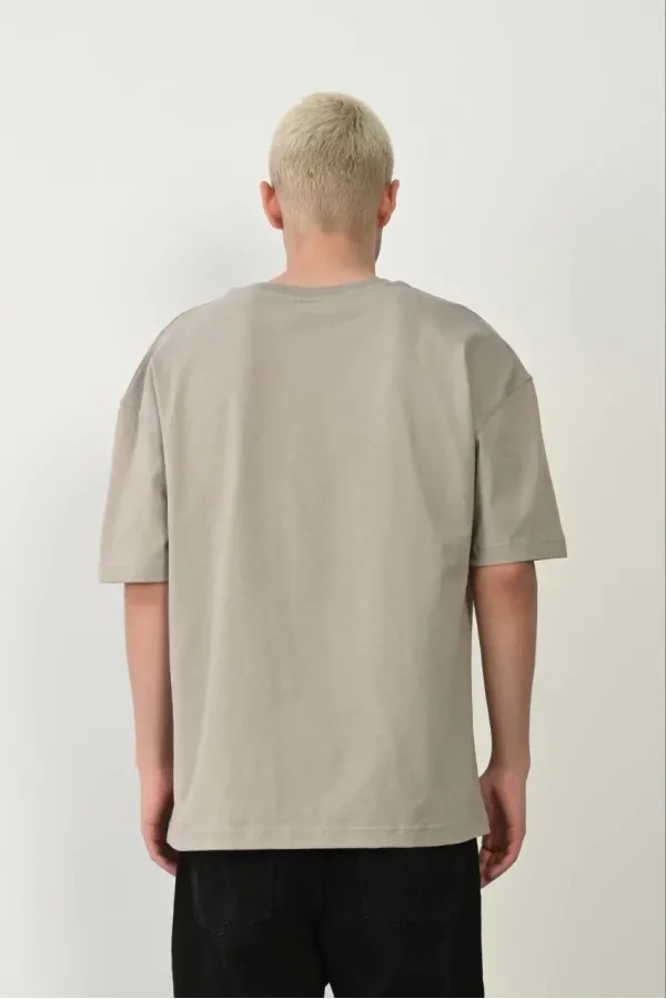 Erkek Baskılı T-Shirt Kısa Kol Bisiklet Yaka Rahat Kalıp Tişört - Boyalı Gri