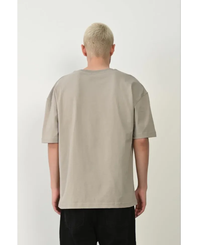 Erkek Baskılı T-Shirt Kısa Kol Bisiklet Yaka Rahat Kalıp Tişört - Boyalı Gri