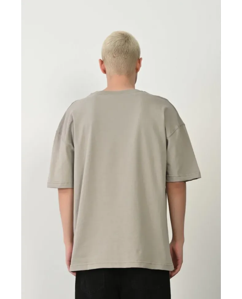 Erkek Baskılı T-Shirt Kısa Kol Bisiklet Yaka Rahat Kalıp Tişört  - Boyalı Gri