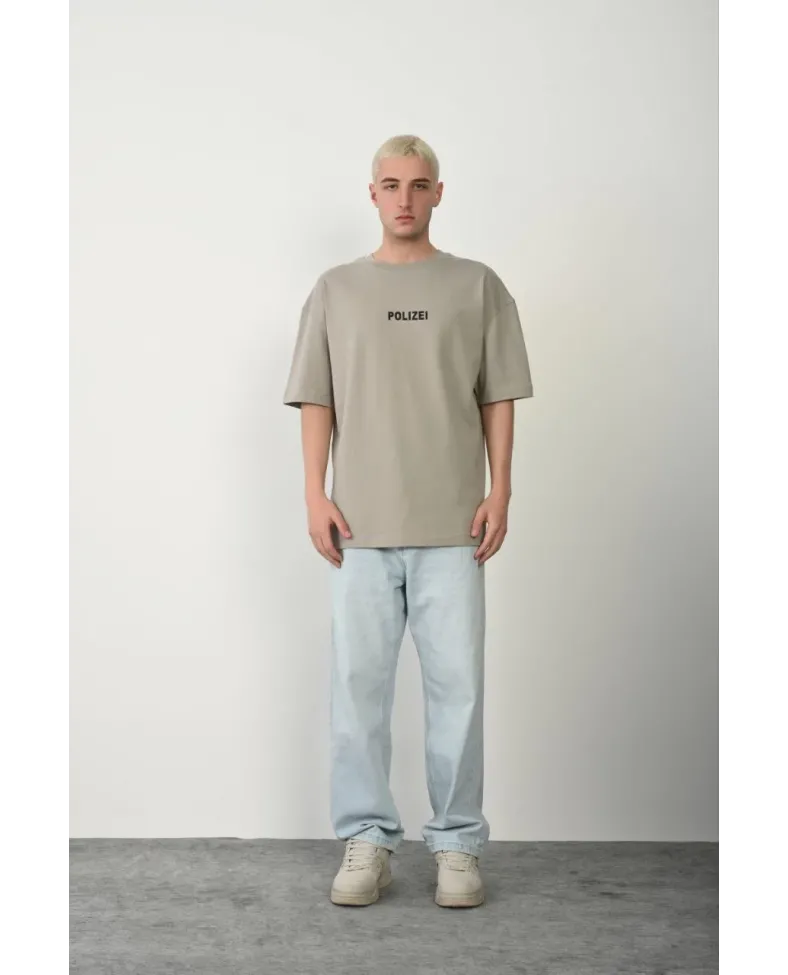 Erkek Baskılı T-Shirt Kısa Kol Bisiklet Yaka Rahat Kalıp Tişört - Boyalı Gri