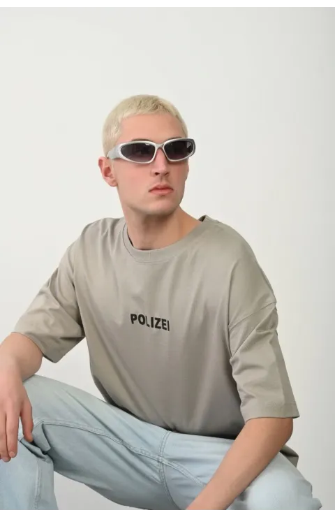 Erkek Baskılı T-Shirt Kısa Kol Bisiklet Yaka Rahat Kalıp Tişört - Boyalı Gri