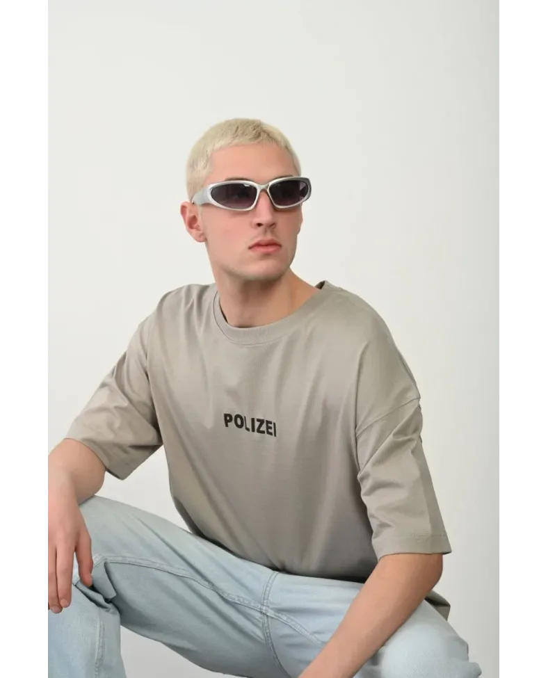 Erkek Baskılı T-Shirt Kısa Kol Bisiklet Yaka Rahat Kalıp Tişört - Boyalı Gri