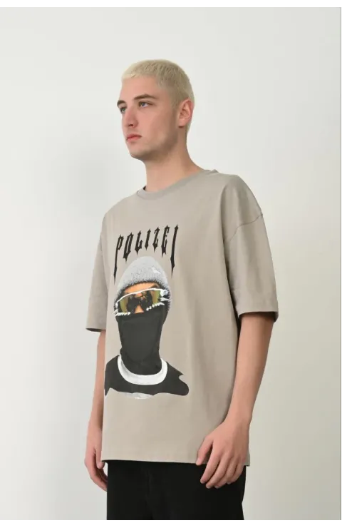 Erkek Baskılı T-Shirt Kısa Kol Bisiklet Yaka Rahat Kalıp Tişört - Boyalı Gri