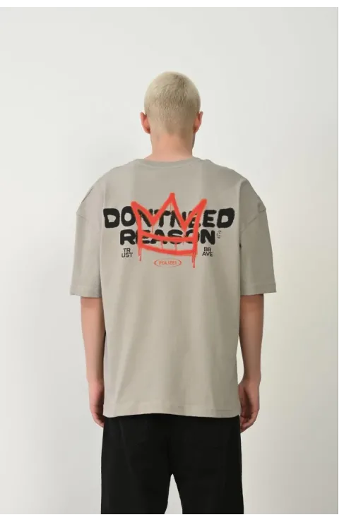 Erkek Baskılı T-Shirt Kısa Kol Bisiklet Yaka Rahat Kalıp Tişört  - Boyalı Gri