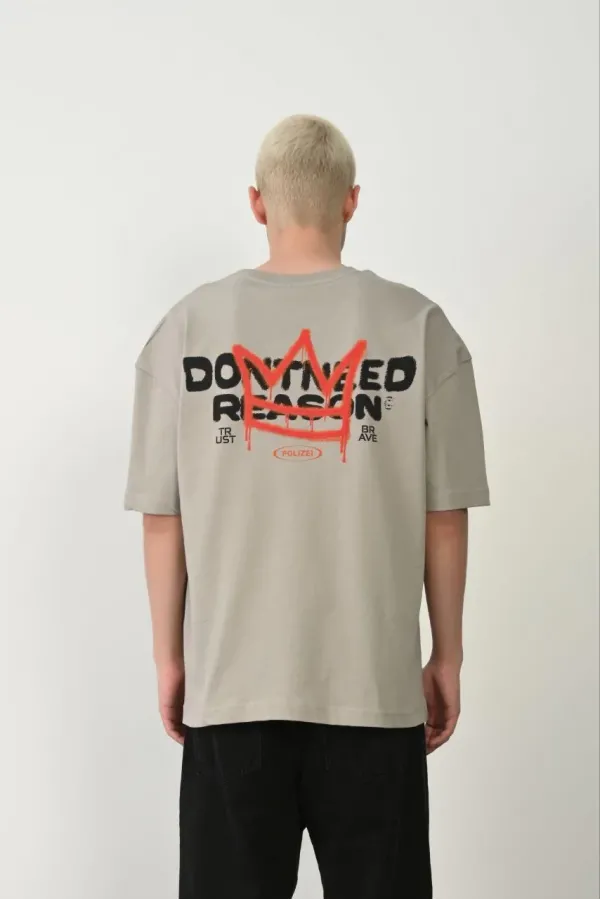 Erkek Baskılı T-Shirt Kısa Kol Bisiklet Yaka Rahat Kalıp Tişört  - Boyalı Gri