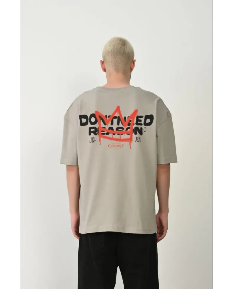 Erkek Baskılı T-Shirt Kısa Kol Bisiklet Yaka Rahat Kalıp Tişört  - Boyalı Gri