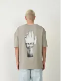 Erkek Baskılı T-Shirt Kısa Kol Bisiklet Yaka Rahat Kalıp Tişört - Boyalı Gri