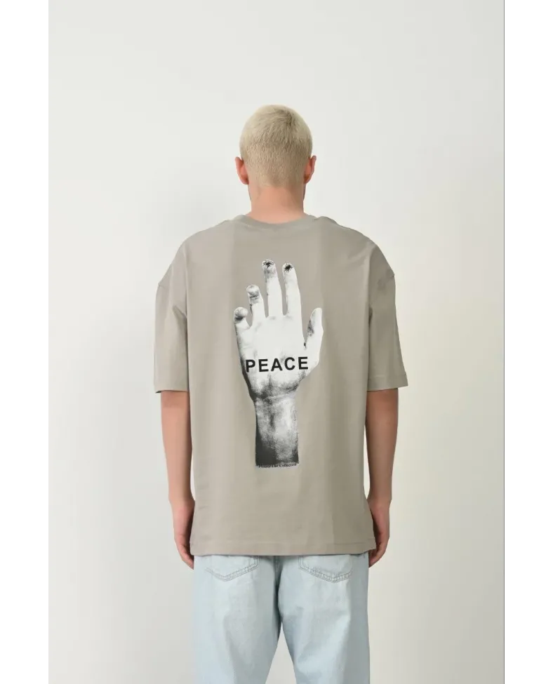 Erkek Baskılı T-Shirt Kısa Kol Bisiklet Yaka Rahat Kalıp Tişört - Boyalı Gri