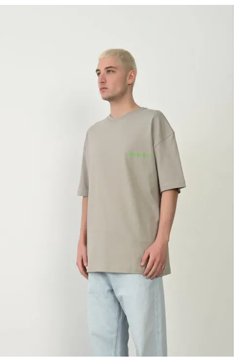 Erkek Baskılı T-Shirt Kısa Kol Bisiklet Yaka Rahat Kalıp Tişört  - Boyalı Gri