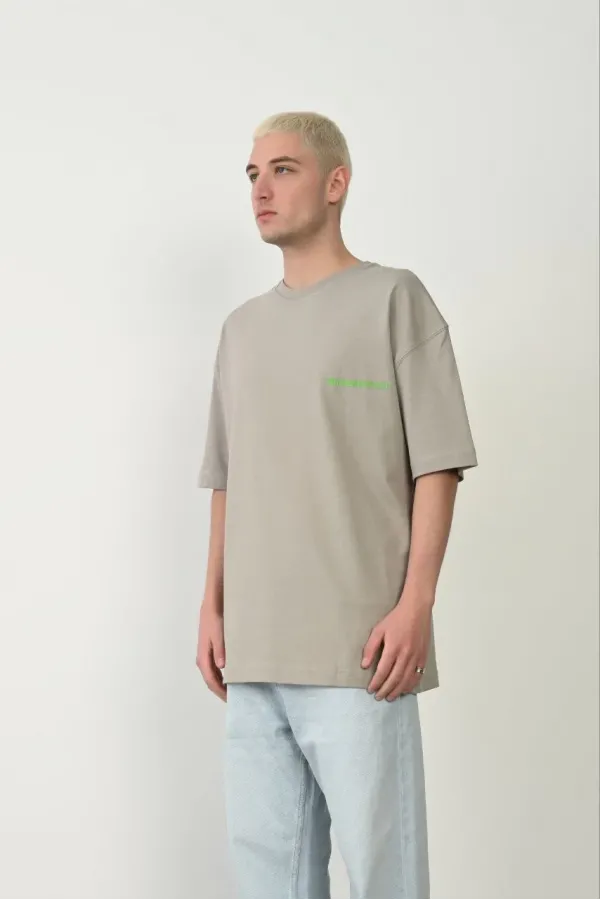 Erkek Baskılı T-Shirt Kısa Kol Bisiklet Yaka Rahat Kalıp Tişört  - Boyalı Gri